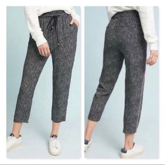 Anthro ett:twa Track Jogger Black White Printed Viscose Pants Side Stripe Medium - Picture 1 of 10